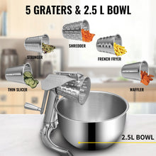 Load image into Gallery viewer, VEVOR Rotary Cheese Grater with U-Shaped Base 2.5L Bowl Round Multifunctional Mandoline Slicer Vegetable Potato Kitchen Gadgets
