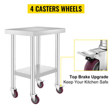 Load image into Gallery viewer, VEVOR Stainless Steel Kitchen Worktable shelves Commercial Work Bench Table with Caster Wheels for Home Restaurant Storage
