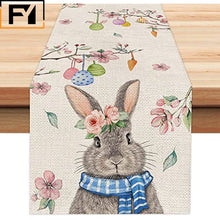 Load image into Gallery viewer, Carrot Bunny Happy Easter Table Runner Spring Summer Seasonal Holiday Kitchen Table Decoration Suitable Indoor Home
