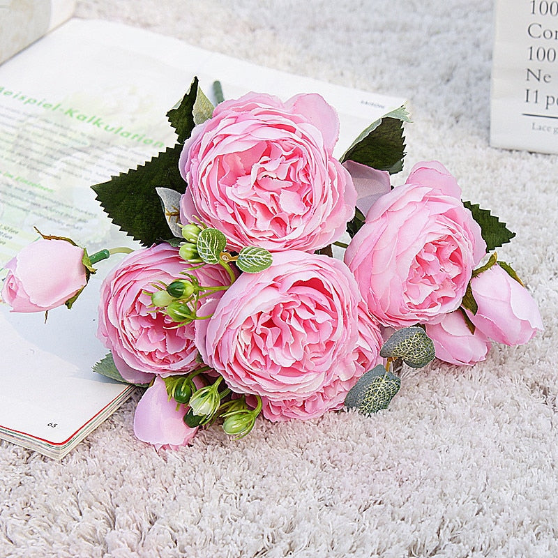 2022 Beautiful Rose Peony Artificial Silk Flowers Small bouquet flores Home Party Spring Wedding Decoration  Fake Flower