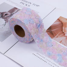 Load image into Gallery viewer, 5yard /roll 14colors Rose Flower 3D Chiffon Lace Trim Ribbon Fabric for Applique Sewing Wedding Headdress Decoration Accessories
