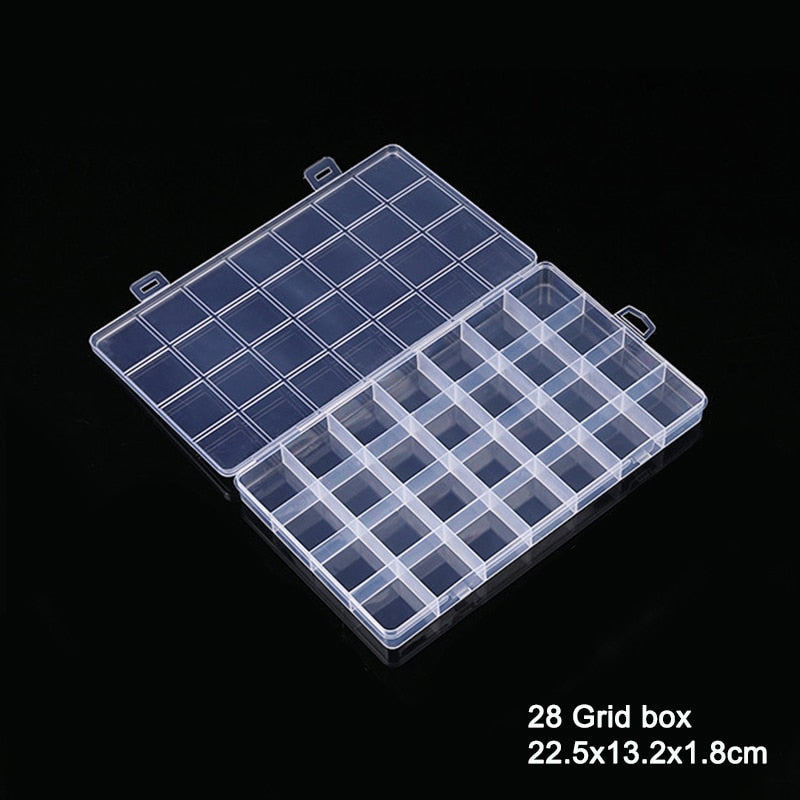 28 Grid Compartment Plastic Container Flip Top Box Case fit DIY Handmade Jewelry Making Findings Accessories Storage Organise