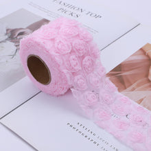 Load image into Gallery viewer, 5yard /roll 14colors Rose Flower 3D Chiffon Lace Trim Ribbon Fabric for Applique Sewing Wedding Headdress Decoration Accessories
