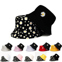 Load image into Gallery viewer, Summer Double-Sided Daisy Bucket Hats Women&#39;s Embroidery Hip Hop Panama Bob Caps Folded Beach Sun Fisherman Hat for Ladies Mens
