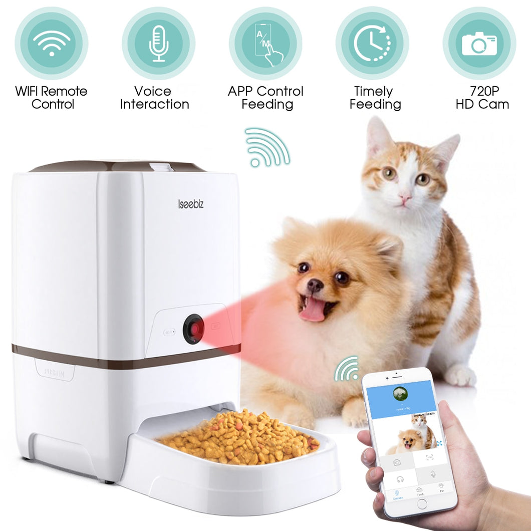 Iseebiz 6L Automatic Pet Feeder with Camera WiFi App Control Smart Food Dispenser Remote Feeding