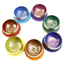 Load image into Gallery viewer, Nepal Brass Tibetan Bowls 7 Chakras Metals Sound Bowl Colorful Handmade Buddhist Singing Bowl Yoga Meditation Mindfulness Gifts
