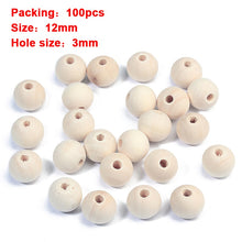 Load image into Gallery viewer, 20-500pcs/Lot 12mm Vintage Natural Big Hole Wooden Beads For Necklace Bracelet Charms for Diy Jewelry Making Hair Accessories
