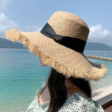 Load image into Gallery viewer, 2023 Summer Natural Raffia Straw Hat Large Wide Brim Sun Hats for Women  Panama Ladies UPF Travel Holiday Beige Beach Floppy Hat
