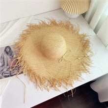 Load image into Gallery viewer, 2023 Summer Natural Raffia Straw Hat Large Wide Brim Sun Hats for Women  Panama Ladies UPF Travel Holiday Beige Beach Floppy Hat
