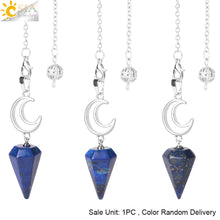 Load image into Gallery viewer, CSJA Crystals Moon Pendant Pendulum for Divination Dowsing Natural Stone Dowsing Reiki Pink Quartz Pendulos Healing Jewelry S965
