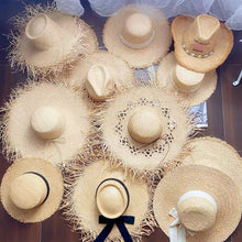 Load image into Gallery viewer, 2023 Summer Natural Raffia Straw Hat Large Wide Brim Sun Hats for Women  Panama Ladies UPF Travel Holiday Beige Beach Floppy Hat
