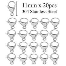 Load image into Gallery viewer, 20pcs/lot Never Fade Stainless Steel Lobster Clasp Wholesale DIY Jewelry Finding Supplies 9-15mm Bracelet Necklace Making Clasps
