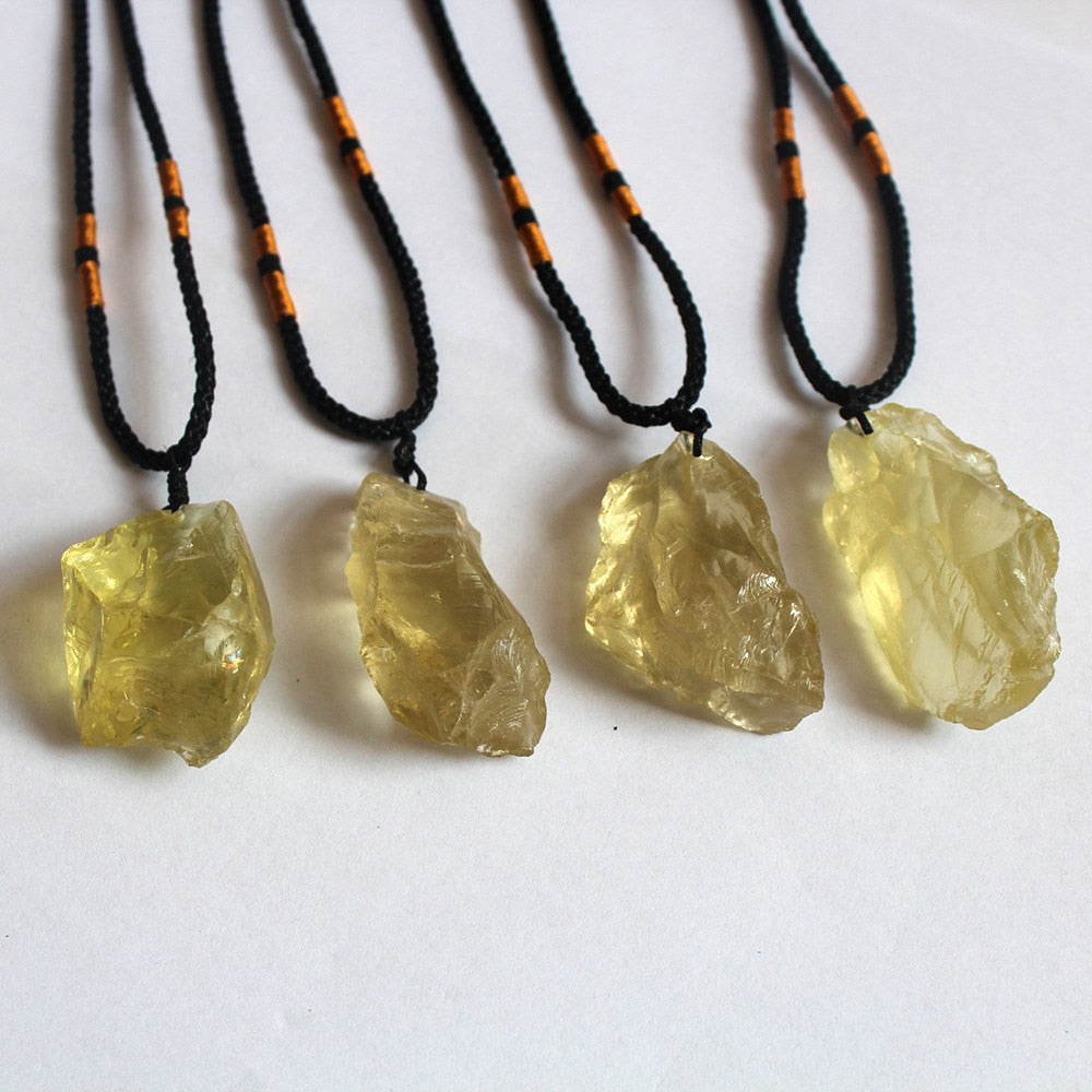 Natural Yellow Citrine Quartz Crystal Point Pendant Reiki Healing Mineral Rock Rough Ore Chakra Stone Pendulum Necklace Jewelry