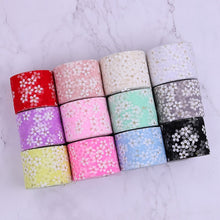 Load image into Gallery viewer, 6cm 5Yards Floret Tulle Daisy Ribbon Roll DIY Handmade Craft Hair Ornament Baking Cherry Blossoms Printed Mesh Fabric Supplies
