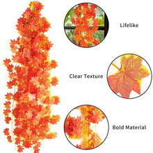 Load image into Gallery viewer, 12pcs Fall Maple Leaf Garland Artificial Maple Leaf Hanging Rattan Wreath Thanksgiving Fireplace Fall
