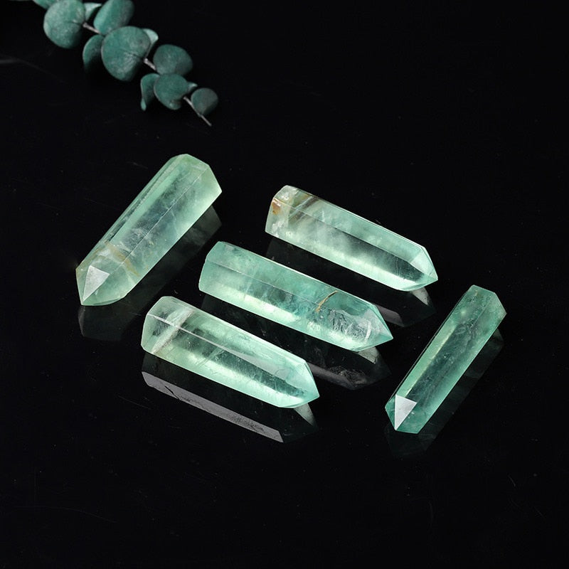 50-80mm Raw Natural Green Fluorite Hexagonal Wand Quartz Crystal Point Obelisk