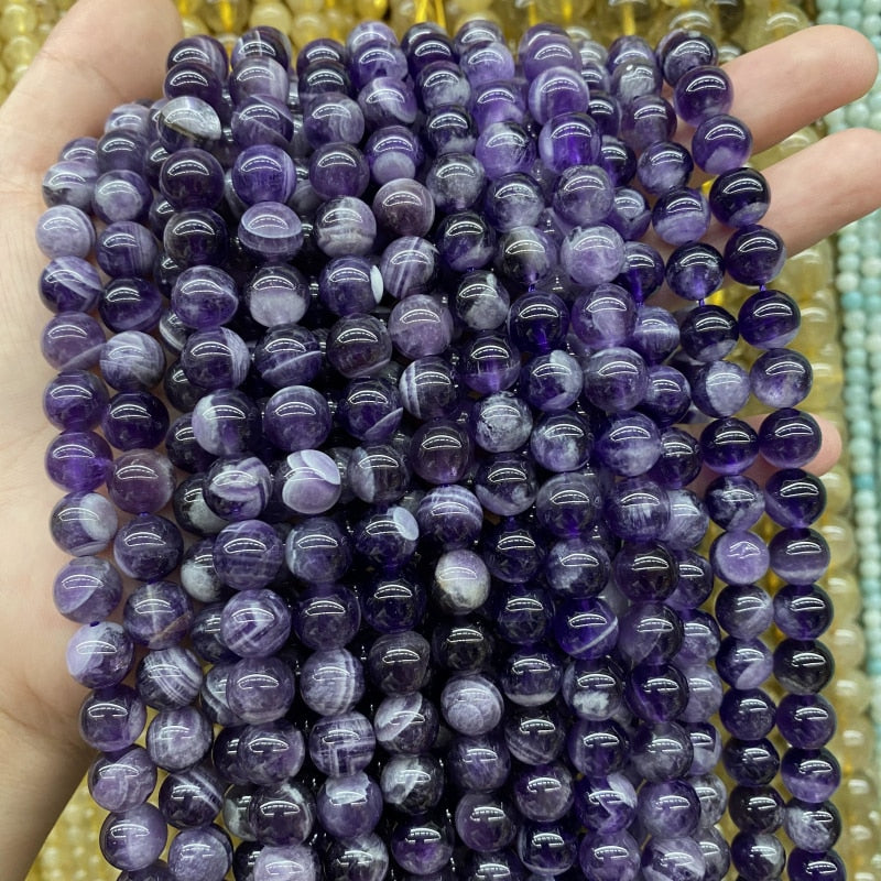 4-6-8-10-12 mm Wholesale Natural Stone Dream Lace Color Purple Amethysts Crystals Round Loose Beads; Strand