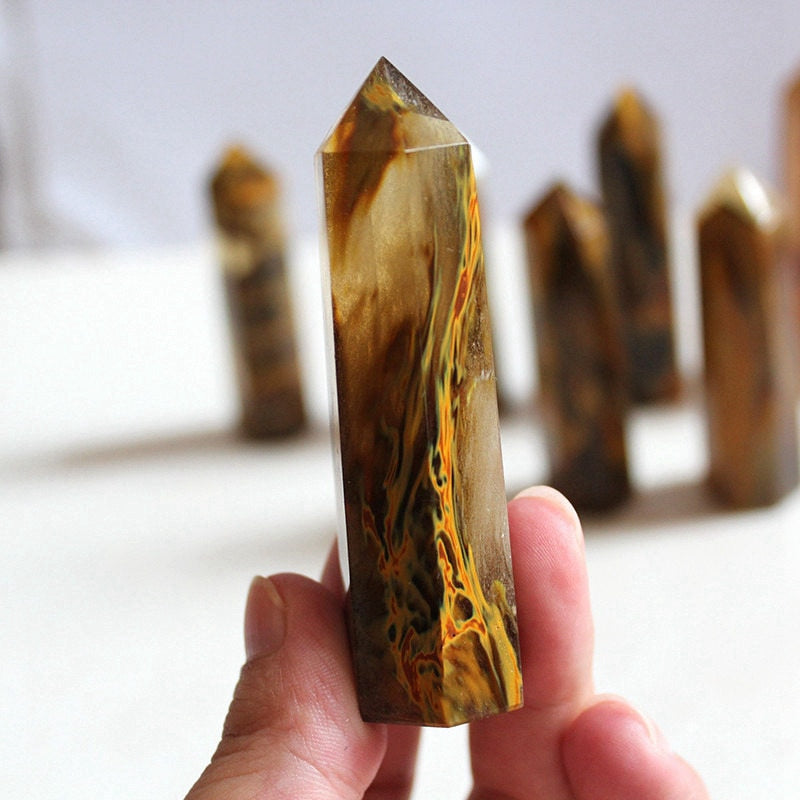 60-90mm Natural Yellow Red Smelting Lemurian Citrine Quartz Crystal Point Hexagonal Wand