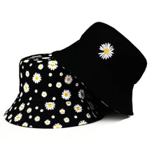 Load image into Gallery viewer, Summer Double-Sided Daisy Bucket Hats Women&#39;s Embroidery Hip Hop Panama Bob Caps Folded Beach Sun Fisherman Hat for Ladies Mens
