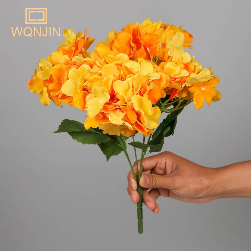 WQNJIN Large 5 Heads Artificial Flower Bunch Silk Hydrangea Wedding Bridal Bouquet Fake Flower Home Decor Flower Wall