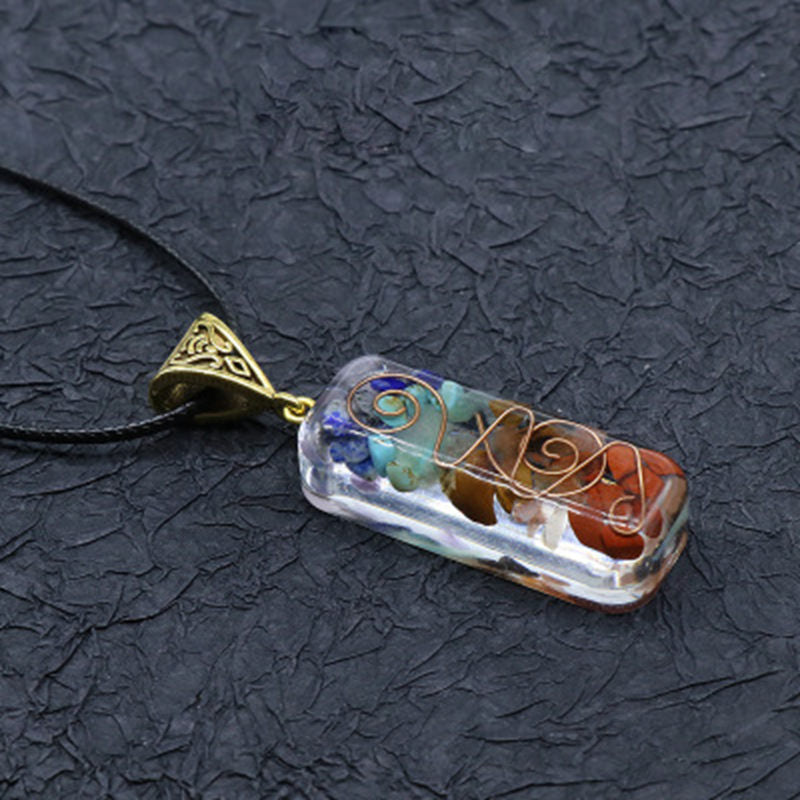 7 Chakra Healing Crystal Orgone Energy Pendant Necklace Natural Colorful Chips Stone Orgonite Quartz Pendulum Amulet Reiki Gift