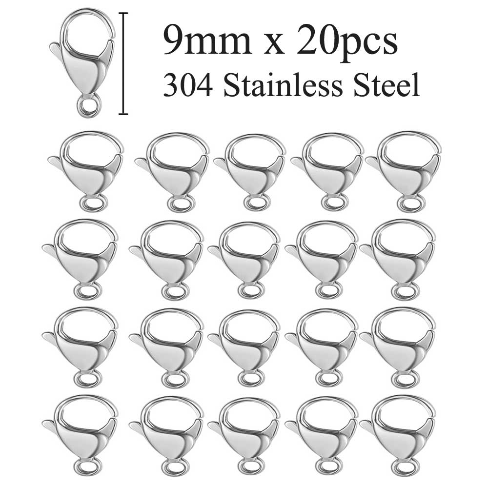 20pcs/lot 18K Gold Plated Stainless Steel Lobster Clasp DIY Jewelry Finding Supplies 9-15mm Bracelet Necklace Making Clasps