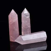 Load image into Gallery viewer, Raw Natural Pink Rose Quartz Crystal Point Wand Hexagonal 40-90mm
