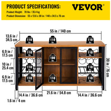 Load image into Gallery viewer, VEVOR Industrial Bar Cabinet Wine Bar Cabinet Table with Wine Rack &amp; Glass Holder for Dining Living Room 47/55 Inch Rustic Oak
