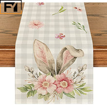 Load image into Gallery viewer, Carrot Bunny Happy Easter Table Runner Spring Summer Seasonal Holiday Kitchen Table Decoration Suitable Indoor Home
