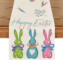 Load image into Gallery viewer, Carrot Bunny Happy Easter Table Runner Spring Summer Seasonal Holiday Kitchen Table Decoration Suitable Indoor Home
