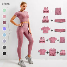 Load image into Gallery viewer, Seamless female yoga workout clothes gym fitness long sleeve crop top high waist leggings sports bra
