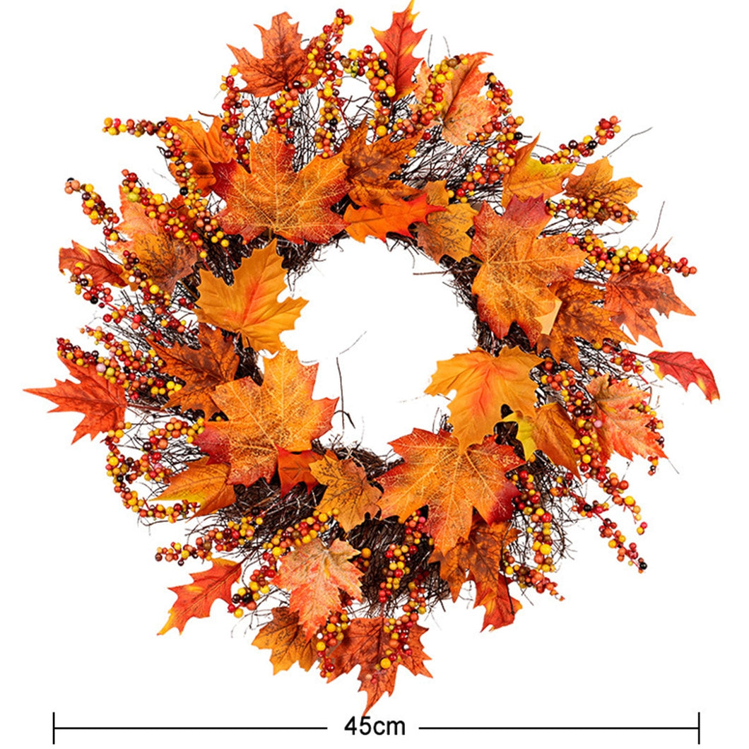 45CM Artificial Autumn Wreath Fall Hanging Simulation Fall Garland Harvest Festival