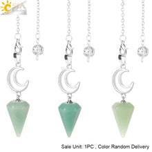 Load image into Gallery viewer, CSJA Crystals Moon Pendant Pendulum for Divination Dowsing Natural Stone Dowsing Reiki Pink Quartz Pendulos Healing Jewelry S965
