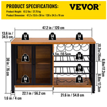 Load image into Gallery viewer, VEVOR Industrial Bar Cabinet Wine Bar Cabinet Table with Wine Rack &amp; Glass Holder for Dining Living Room 47/55 Inch Rustic Oak
