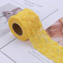 Load image into Gallery viewer, 5yard /roll 14colors Rose Flower 3D Chiffon Lace Trim Ribbon Fabric for Applique Sewing Wedding Headdress Decoration Accessories
