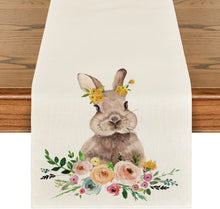 Load image into Gallery viewer, Carrot Bunny Happy Easter Table Runner Spring Summer Seasonal Holiday Kitchen Table Decoration Suitable Indoor Home
