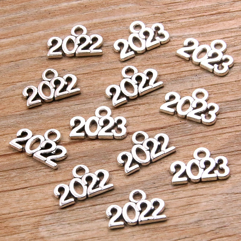 60PCS 10*14mm Metal Alloy Photo Color Years Charms 2022 2023 2024 2025 Pendant For Jewelry Making DIY Handmade Craft