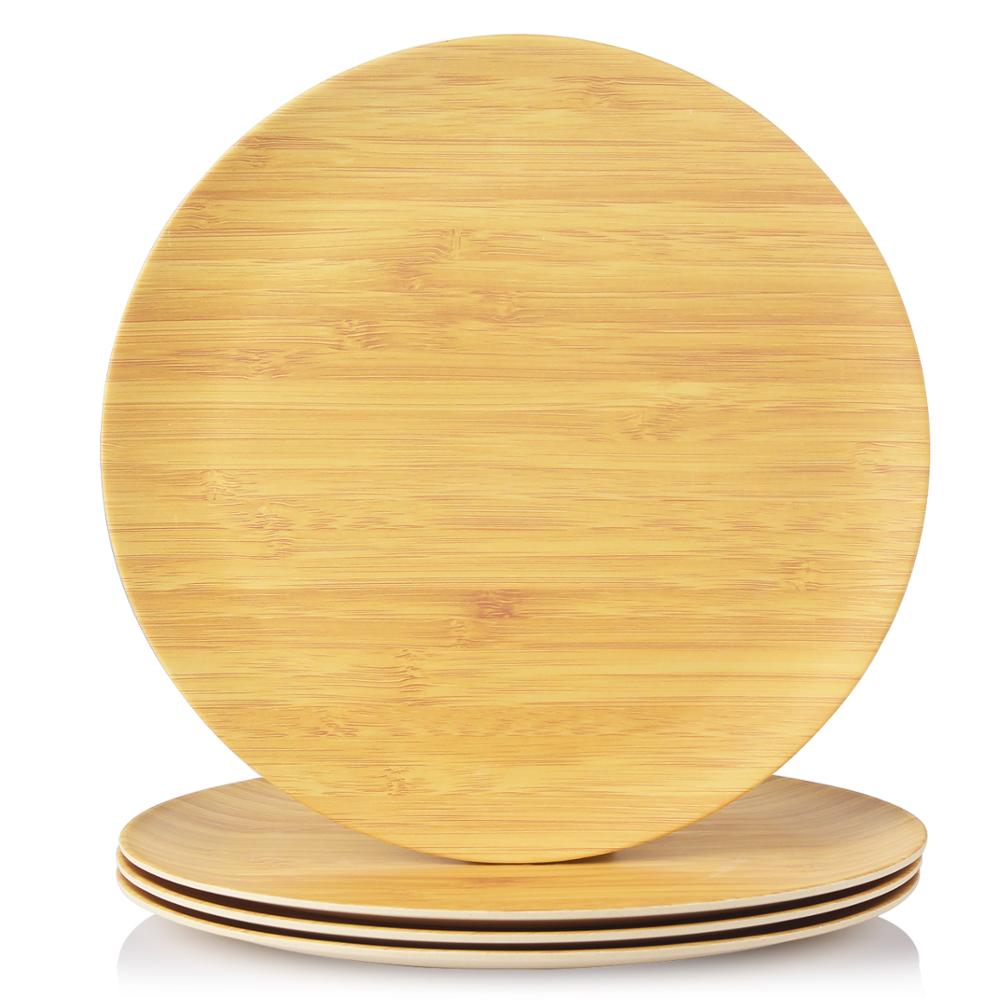 High Quality Bamboo Fiber Plates Bamboo Grain Pattern Tableware Plate Handmade