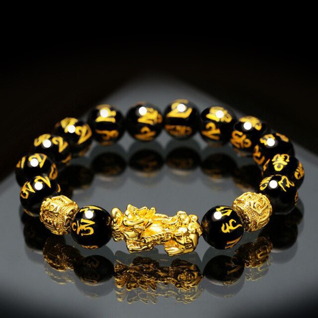 Black Hand Carved Buda Mantra Bead Bracelet with Golden Beads Lucky Wealthy Amulet Bracelets Y964