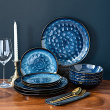 Load image into Gallery viewer, VANCASSO Starry 12/24/36-Piece Vintage Look Ceramic Blue Stoneware Tableware Set with Dinner Plate,Dessert Plate,Bowl
