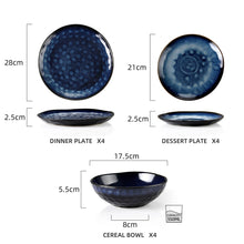 Load image into Gallery viewer, VANCASSO Starry 12/24/36-Piece Vintage Look Ceramic Blue Stoneware Tableware Set with Dinner Plate,Dessert Plate,Bowl
