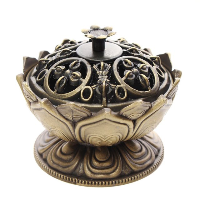 Chinese Buddha Alloy Incense Burner Lotus Flower Holder