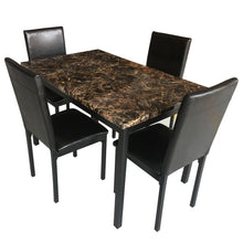 Load image into Gallery viewer, 5 Piece Marble Dining Table Set for Small Spaces Kitchen 4 Faux Leather Chairs with Metal Legs
