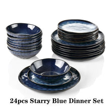 Load image into Gallery viewer, VANCASSO Starry 12/24/36-Piece Vintage Look Ceramic Blue Stoneware Tableware Set with Dinner Plate,Dessert Plate,Bowl
