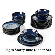 Load image into Gallery viewer, VANCASSO Starry 12/24/36-Piece Vintage Look Ceramic Blue Stoneware Tableware Set with Dinner Plate,Dessert Plate,Bowl
