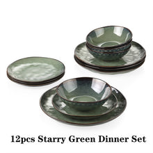 Load image into Gallery viewer, VANCASSO Starry 12/24/36-Piece Vintage Look Ceramic Blue Stoneware Tableware Set with Dinner Plate,Dessert Plate,Bowl
