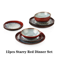 Load image into Gallery viewer, VANCASSO Starry 12/24/36-Piece Vintage Look Ceramic Blue Stoneware Tableware Set with Dinner Plate,Dessert Plate,Bowl
