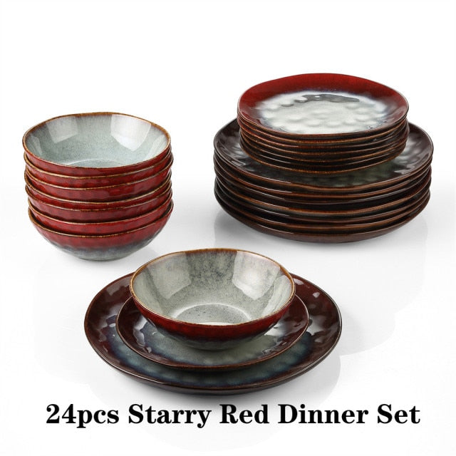 VANCASSO Starry 12/24/36-Piece Vintage Look Ceramic Blue Stoneware Tableware Set with Dinner Plate,Dessert Plate,Bowl