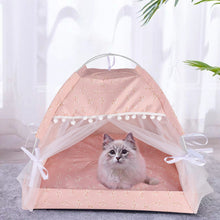 Load image into Gallery viewer, Tent House Cat Bed Portable Removable Washable Teepee with Cushion
