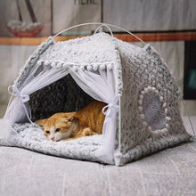 Load image into Gallery viewer, Tent House Cat Bed Portable Removable Washable Teepee with Cushion
